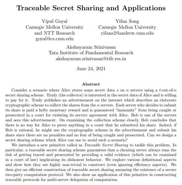 Traceable Secret Sharing and Applications
